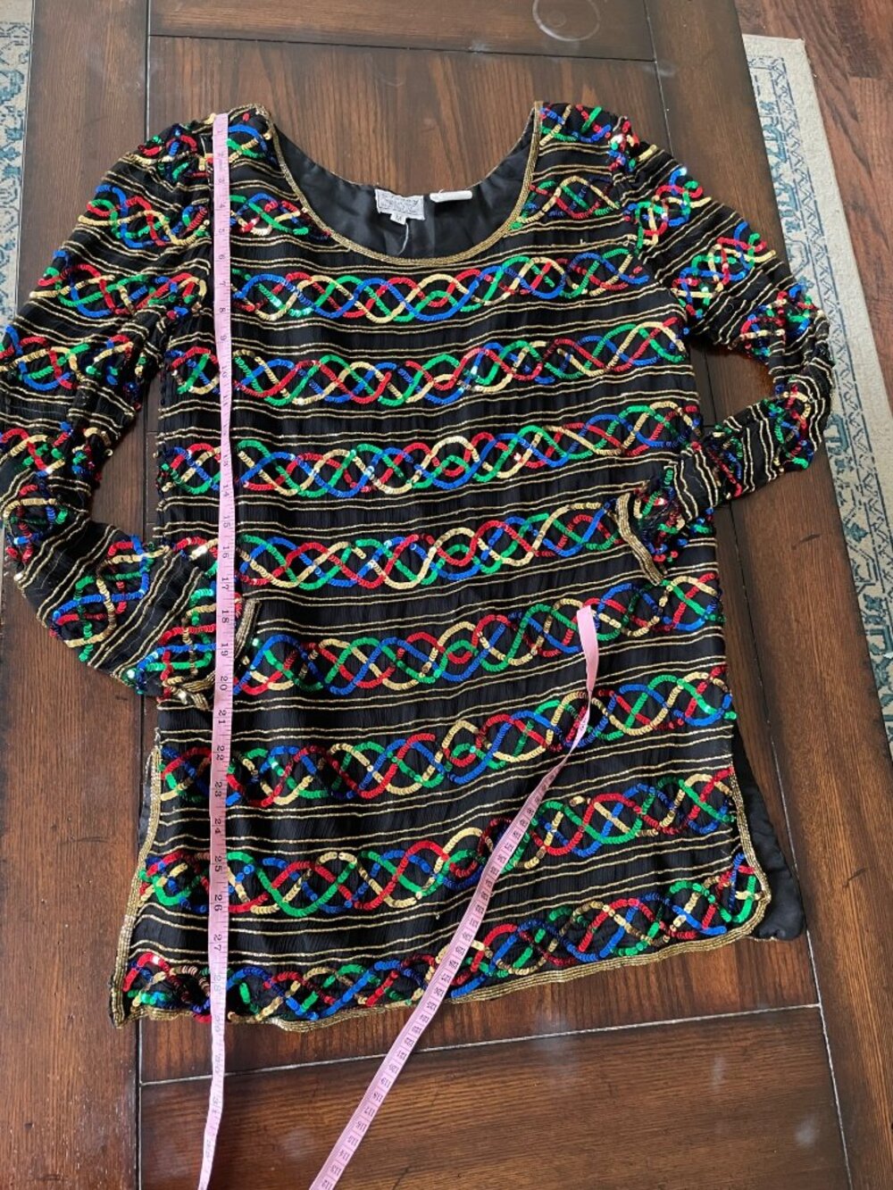 Vintage Stenay Silk Rainbow Sequin Shirt Scoop Neck Blouse Top Showgirl Sparkle - Picture 6 of 14
